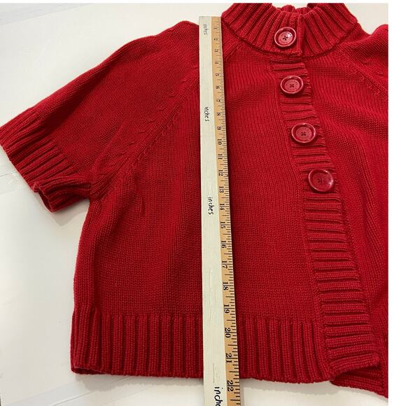 Michael Michael Kors Cotton Red Cardigan Knit Sweater Short Sleeves Button 1X - Picture 7 of 10